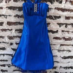 VTG Jessica McClintock for Gunne Sax Royal Blue Satin Dress. Size 1. Juniors
